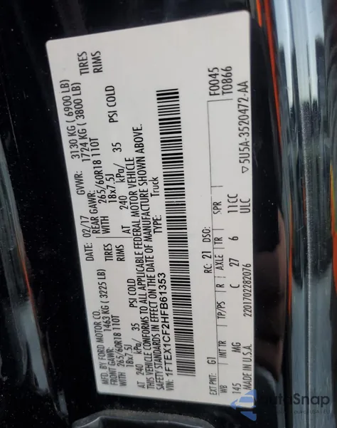 2017 Ford F150 Super Cab z USA, uszkodzony, nr VIN 1FTEX1CF2HFB61353